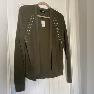NWT olive green Express studded cardigan